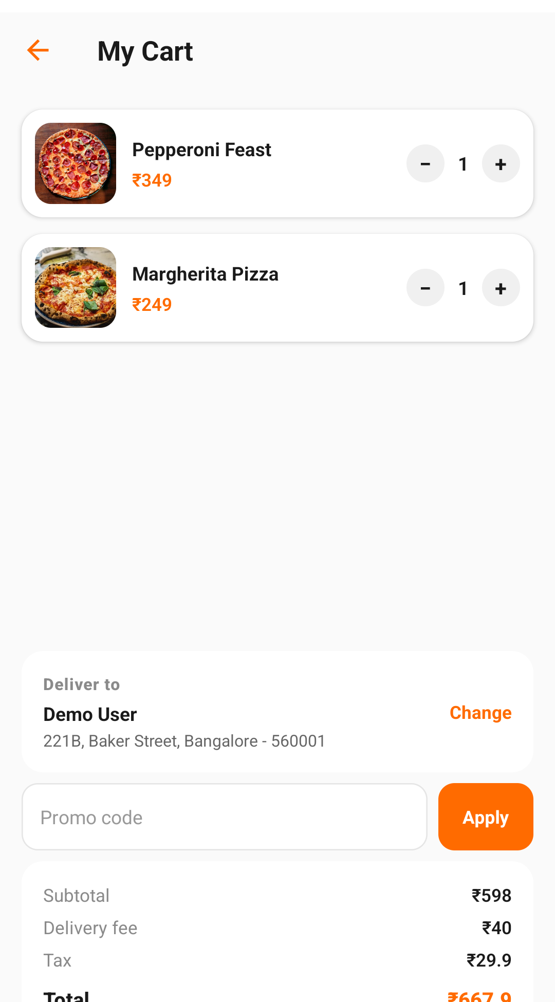 Checkout screen