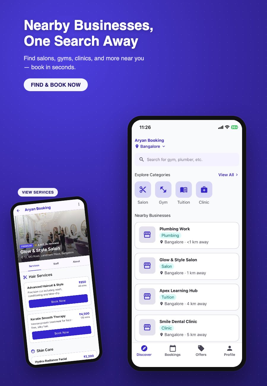 Aryan Booking discover and salon profile preview