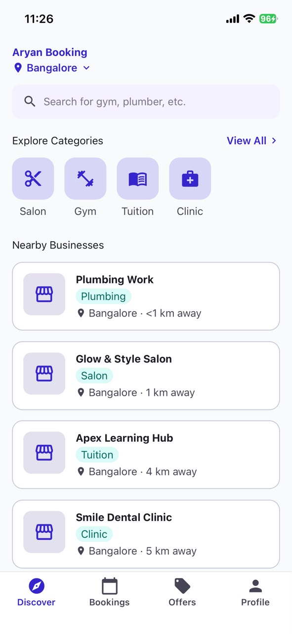 Aryan Booking discover screen preview