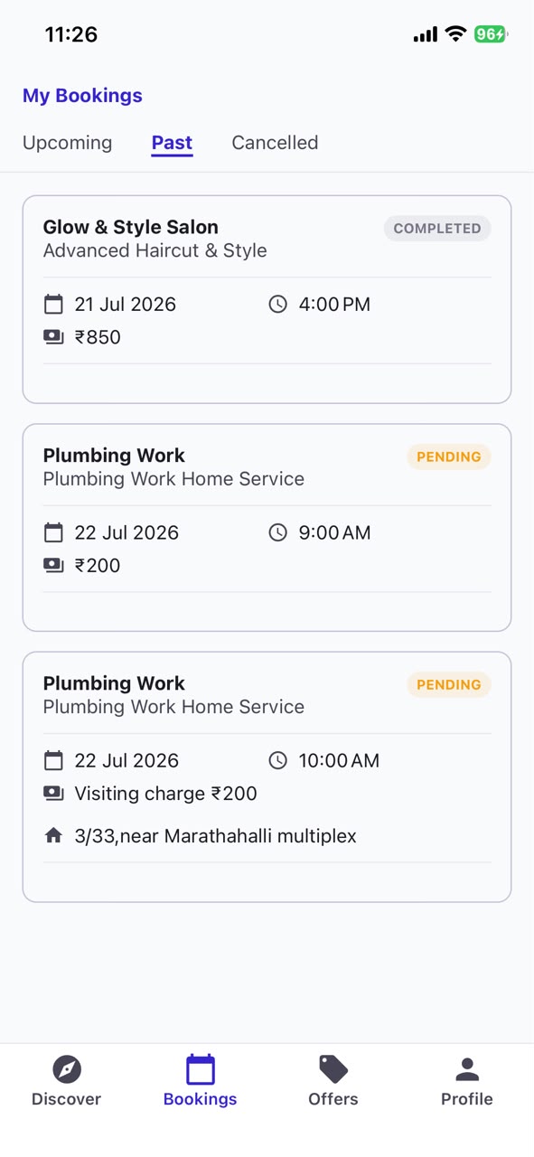 Aryan Booking my bookings screen preview