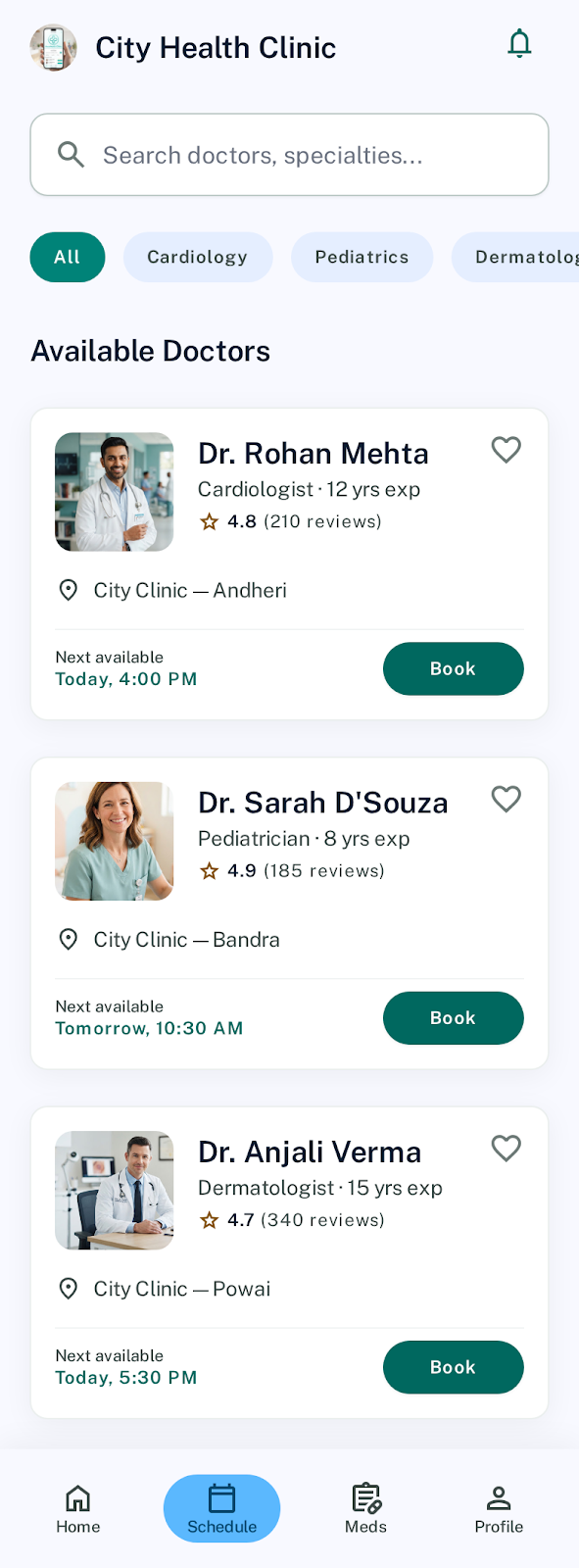 Aryan Clinics find and book a doctor preview